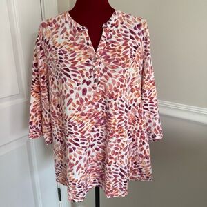 Denim & Co. Textured Knit 3/4 sleeve Y-neck Henley Top size 2X A393019